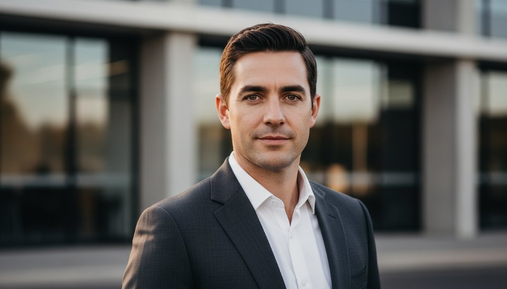 A confident professional in Hughesdale, captured in an epic, dramatic close-up for Hughesdale Professional Headshots for Career Growth, with a blurred, sophisticated background, showcasing professionalism and ambition with cinematic lighting.