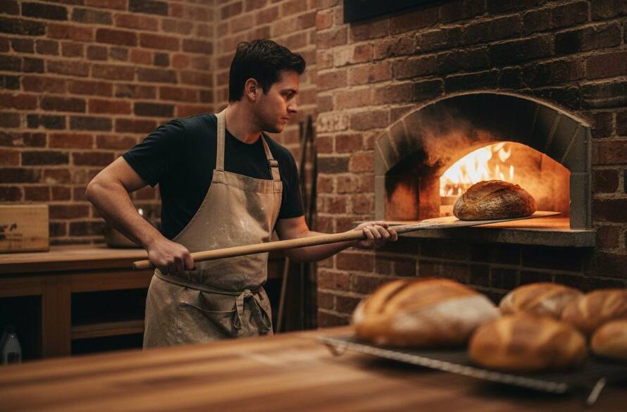 Dynamic wide shot capturing a local cafe owner in Hughesdale, Victoria, presenting a beautifully crafted latte with a genuine smile, surrounded by the warm, inviting ambiance of their establishment, showcasing the essence of Hughesdale small business photography branding Victoria, with soft, natural light highlighting the coffee and the entrepreneur's passion.