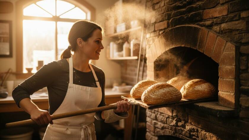 An impactful advertising photography Croydon South hero shot featuring a local artisan passionately crafting bespoke jewellery in a sunlit workshop, with golden light illuminating her focused expression and the intricate details of her work, conveying authenticity and brand quality.