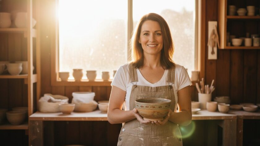 An impactful advertising photography Drouin businesses hero shot: a dynamic, professional image featuring a local Drouin artisan proudly presenting their handcrafted product with dramatic lighting and a rustic, authentic Drouin setting.