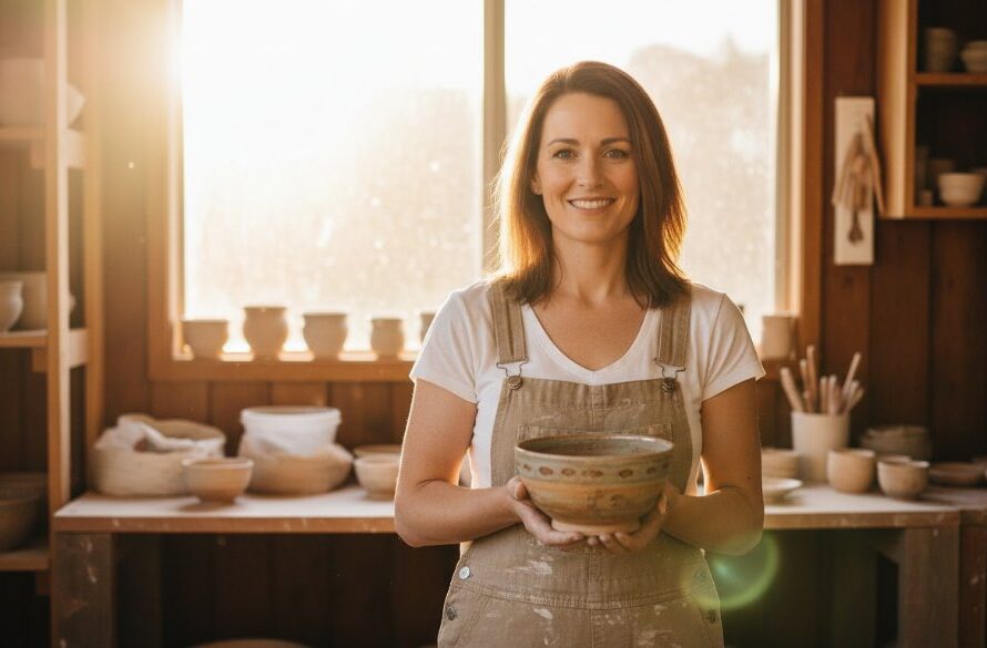 An impactful advertising photography Drouin businesses hero shot: a dynamic, professional image featuring a local Drouin artisan proudly presenting their handcrafted product with dramatic lighting and a rustic, authentic Drouin setting.