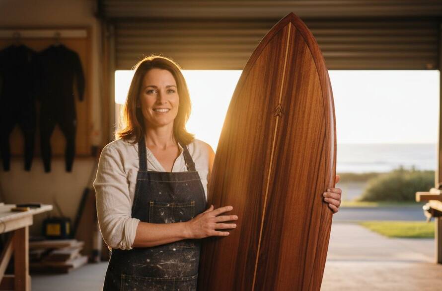 An impactful advertising photography Seaford Victoria businesses hero shot featuring a vibrant local cafe owner smiling genuinely while serving a perfectly crafted coffee at their bustling Seaford foreshore establishment, bathed in warm, early morning sunlight, showcasing authentic community connection.