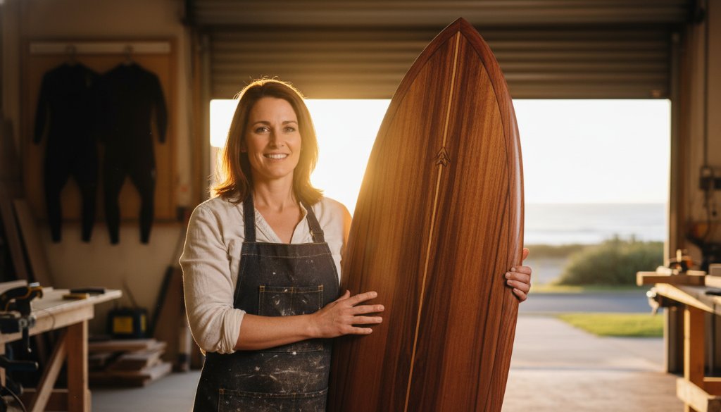 An impactful advertising photography Seaford Victoria businesses hero shot featuring a vibrant local cafe owner smiling genuinely while serving a perfectly crafted coffee at their bustling Seaford foreshore establishment, bathed in warm, early morning sunlight, showcasing authentic community connection.