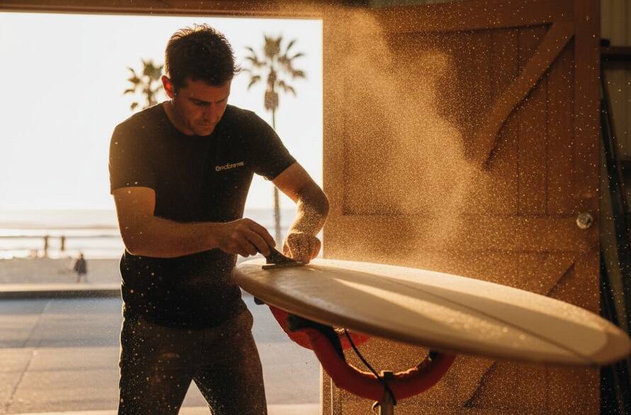 A powerful, cinematic photograph capturing impactful Bonbeach editorial photography storytelling, featuring a local artisanal baker proudly presenting their fresh bread at a Bonbeach market, with golden hour light.