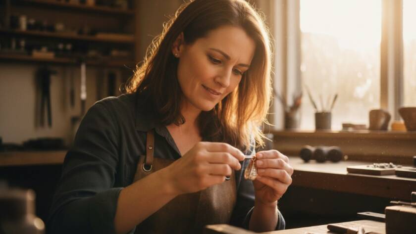 Dynamic shot of a local small business owner in Wantirna South confidently showcasing their unique product, bathed in dramatic natural light filtering through a large window, conveying an impactful commercial imagery Wantirna South for local brands feel.
