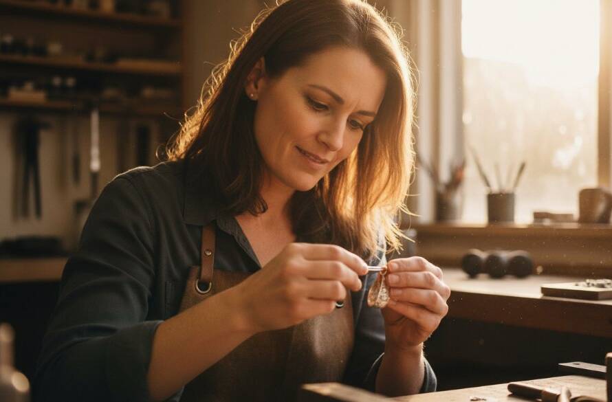 Dynamic shot of a local small business owner in Wantirna South confidently showcasing their unique product, bathed in dramatic natural light filtering through a large window, conveying an impactful commercial imagery Wantirna South for local brands feel.