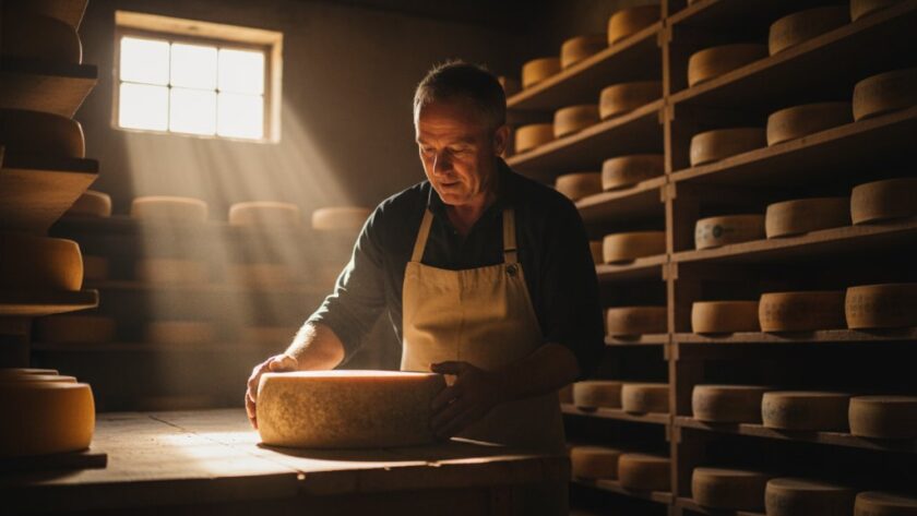 An impactful commercial photography Korumburra businesses can use, showing a bustling local cafe scene with a barista expertly crafting coffee, illuminated by warm, dramatic morning light, capturing the essence of local commerce.