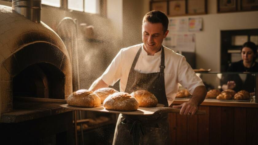 An epic moment captured in Springvale South, showcasing the vibrant essence of local commerce with Impactful Commercial Photography Springvale South Businesses. A dynamic shot of a local barista skillfully preparing a latte, with warm, dramatic lighting illuminating the steam and the coffee art, reflecting a bustling cafe interior. The composition is close-up, focusing on the action, with blurred patrons in the background.