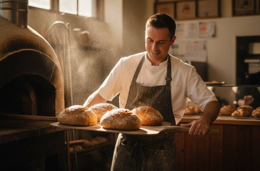 An epic moment captured in Springvale South, showcasing the vibrant essence of local commerce with Impactful Commercial Photography Springvale South Businesses. A dynamic shot of a local barista skillfully preparing a latte, with warm, dramatic lighting illuminating the steam and the coffee art, reflecting a bustling cafe interior. The composition is close-up, focusing on the action, with blurred patrons in the background.