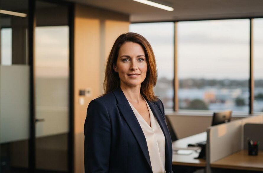 A striking, professionally lit portrait capturing the essence of a confident business leader, set against a modern architectural backdrop in Drumcondra, Victoria, showcasing impactful corporate imagery Drumcondra Victoria with a dramatic, cinematic feel.
