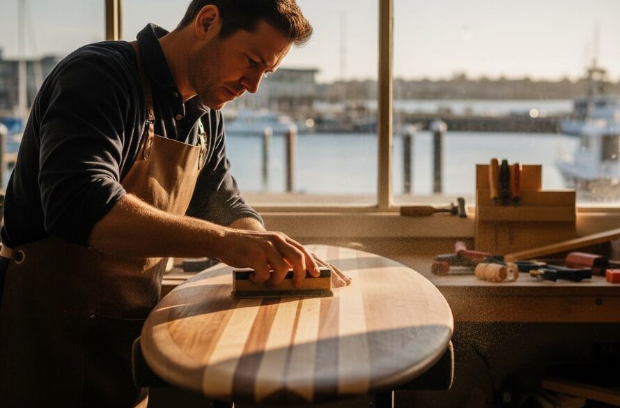 An epic, dramatically lit shot showcasing a local Geelong artisan passionately crafting a bespoke item, representing impactful Geelong advertising photography for brand storytelling.