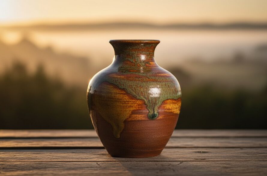 An epic, dramatically lit shot showcasing a handcrafted ceramic bowl, captured with impactful product photography Waurn Ponds local brands style, against a blurred backdrop evoking the natural beauty of Waurn Ponds' landscape, with professional colour grading emphasizing its texture and form.