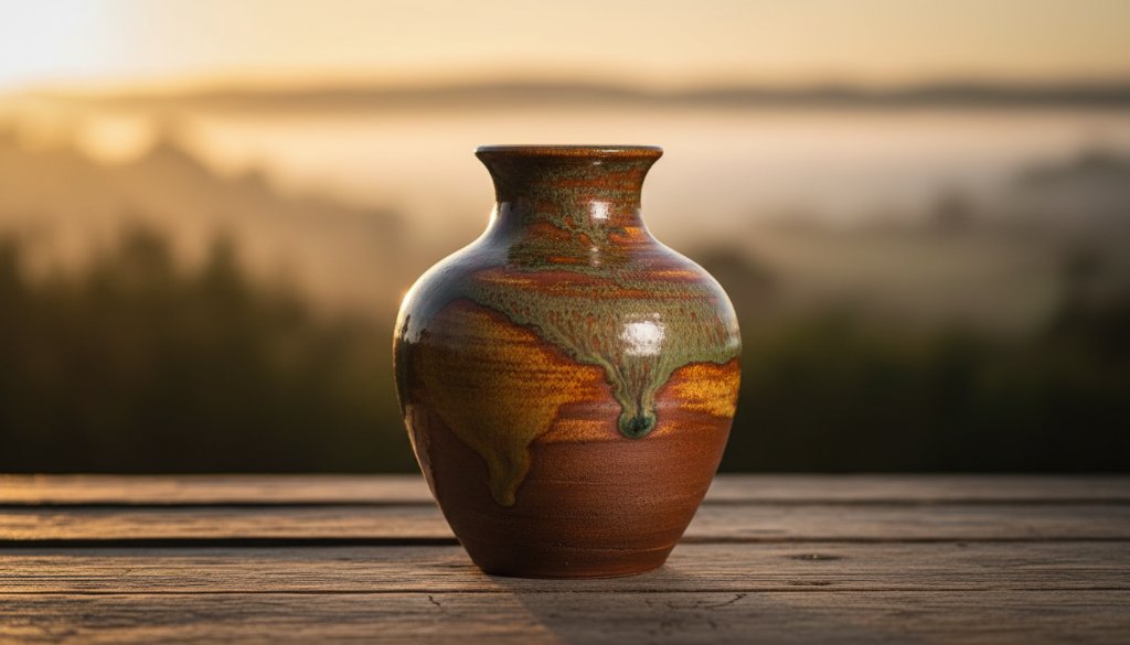 An epic, dramatically lit shot showcasing a handcrafted ceramic bowl, captured with impactful product photography Waurn Ponds local brands style, against a blurred backdrop evoking the natural beauty of Waurn Ponds' landscape, with professional colour grading emphasizing its texture and form.