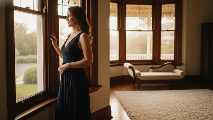 An "epic moment" photograph capturing a woman's confident, sensual silhouette against the soft, morning light filtering through a period home window in Soldiers Hill, Victoria, epitomizing "Intimate Boudoir Photography Soldiers Hill Victoria".