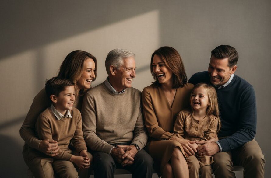 A heartwarming and intimate studio portrait of a family, bathed in soft, ethereal light, capturing their genuine connection. This image embodies the essence of Intimate studio portraits Rippleside for timeless family memories, professionally color-graded and dramatically lit.