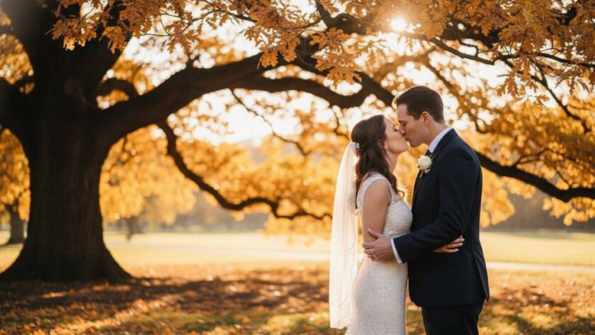 A newlywed couple shares an intimate, joyful laugh under warm sunset light amidst blooming jacaranda trees in a Carnegie park, expertly captured for Intimate Wedding Photography Carnegie Victoria.