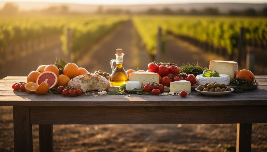 Dramatic, close-up photograph showcasing freshly baked sourdough bread from Irymple, artfully arranged on a rustic wooden board with local olive oil and herbs, bathed in golden hour light, perfect for Irymple regional produce food photography portfolios.