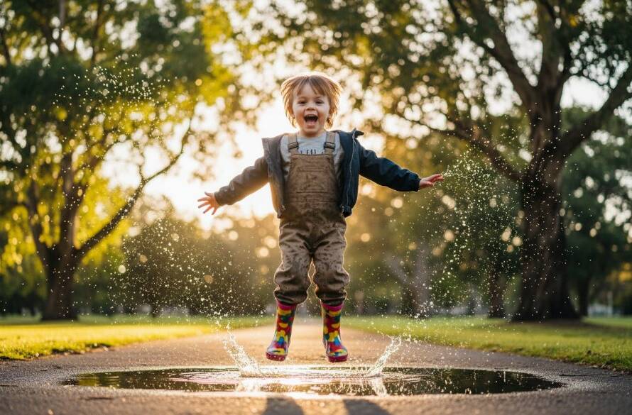 A vibrant, emotionally charged photograph capturing a child's pure joy, mid-laugh, playing in the golden hour sunlight at Bentleigh Reserve, showcasing joyful Bentleigh kids photography capturing genuine family moments with dramatic backlighting and professional colour grading.