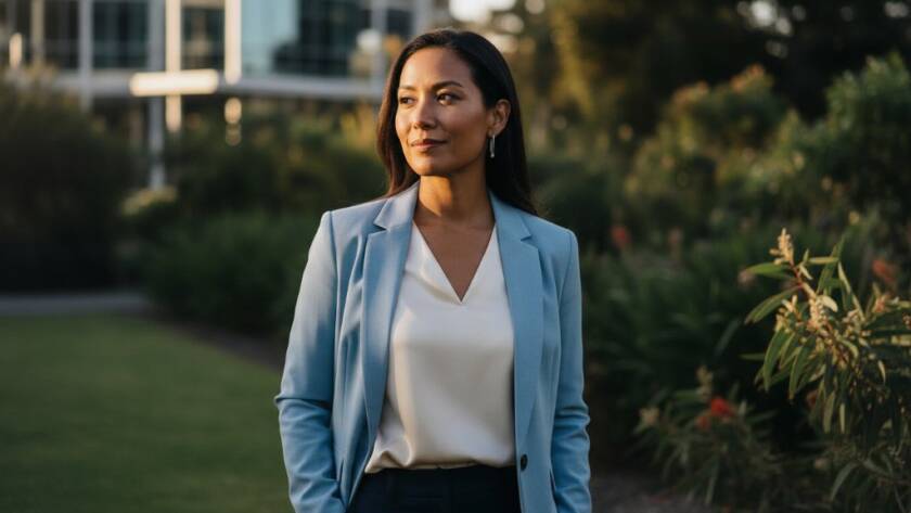 A confident professional in Kealba poses for vibrant outdoor headshots, showcasing career success against a contemporary Kealba urban backdrop with dramatic cinematic lighting.