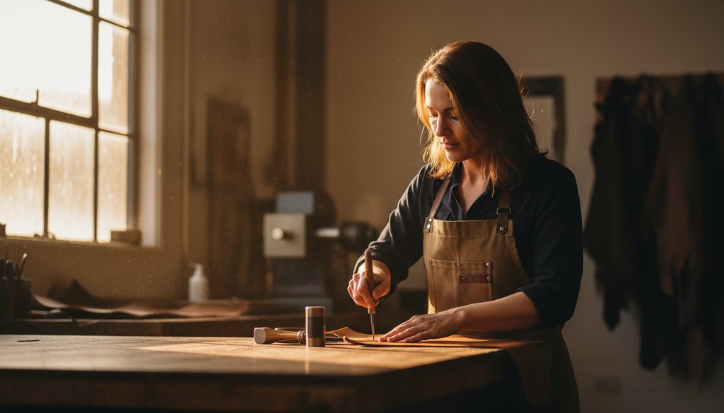 An epic, dramatically lit shot of a local business owner proudly showcasing their product in a modern Keysborough industrial setting, embodying Keysborough Business Branding Photography for Local Success with vibrant colours and dynamic composition.