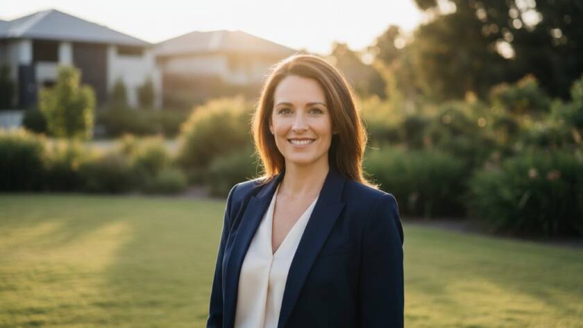 A determined professional stands confidently with a vibrant Keysborough park backdrop, bathed in golden hour light, representing Keysborough professional headshots for thriving careers Victoria, captured in an epic, inspiring portrait.
