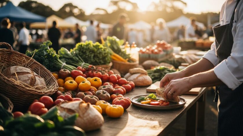 An exquisite, professionally styled dish of local Kialla Victorian farm-to-table produce, artfully arranged on a rustic wooden table with dramatic natural light highlighting textures, ready for Kialla Victoria Farm-to-Table Food Photography.