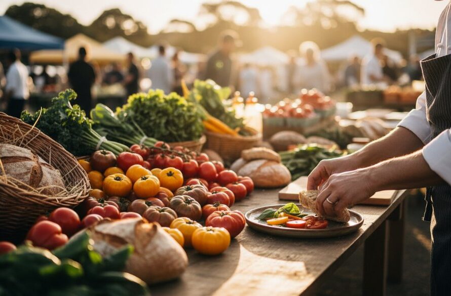 An exquisite, professionally styled dish of local Kialla Victorian farm-to-table produce, artfully arranged on a rustic wooden table with dramatic natural light highlighting textures, ready for Kialla Victoria Farm-to-Table Food Photography.