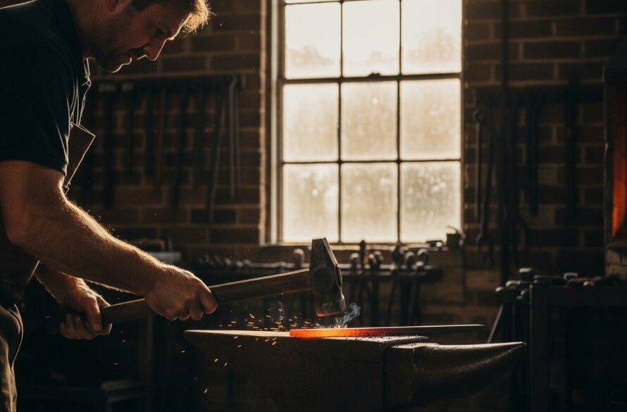 Kilmore Victoria authentic brand storytelling photography capturing a passionate local artisan meticulously crafting pottery in their rustic Kilmore studio, sunlight streaming through a window, highlighting their focused expression and the texture of their work, with native Australian flora subtly in the background.