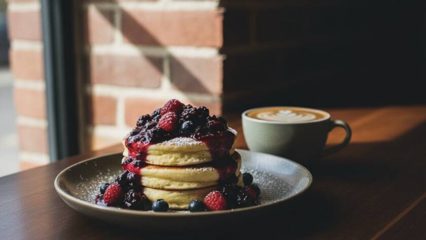 Dramatic, cinematic close-up of a perfectly plated gourmet dish, perhaps a vibrant brunch plate from a Kingsville cafe, with soft, warm lighting highlighting textures and colours. The shot embodies Kingsville's culinary soul food photography, capturing the dish in an epic moment, ready to be enjoyed.