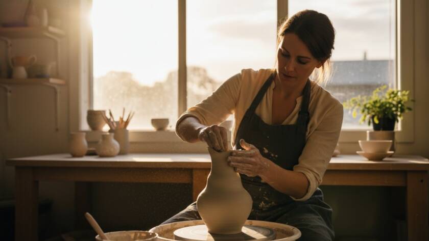 An epic, dramatically lit photograph capturing a small business owner in Knoxfield proudly showcasing their artisanal product, reflecting Knoxfield professional branding photography for local businesses, with vibrant, professional colour grading.