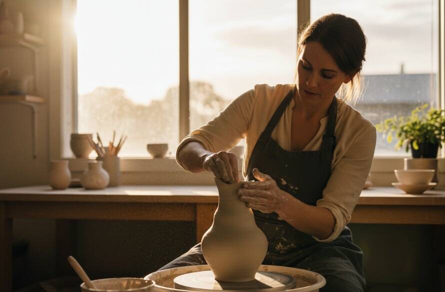 An epic, dramatically lit photograph capturing a small business owner in Knoxfield proudly showcasing their artisanal product, reflecting Knoxfield professional branding photography for local businesses, with vibrant, professional colour grading.