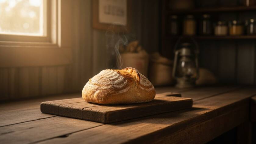 Dynamic, close-up shot of artisan baked goods from a Koo Wee Rup local business, dramatically lit to showcase texture and quality, perfect for Koo Wee Rup product photography for local businesses.