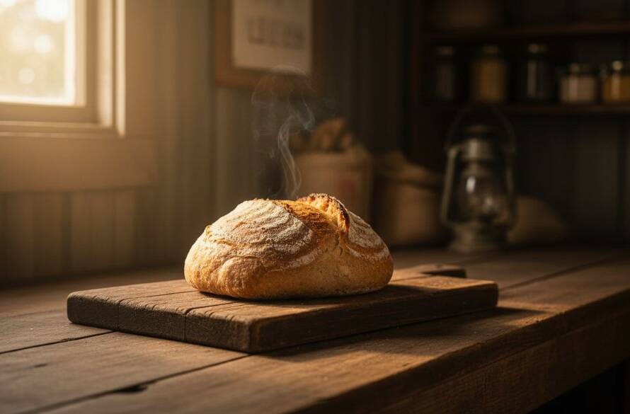 Dynamic, close-up shot of artisan baked goods from a Koo Wee Rup local business, dramatically lit to showcase texture and quality, perfect for Koo Wee Rup product photography for local businesses.