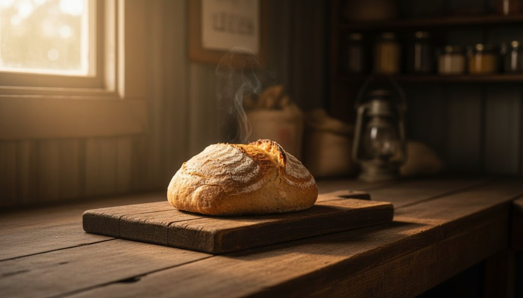 Dynamic, close-up shot of artisan baked goods from a Koo Wee Rup local business, dramatically lit to showcase texture and quality, perfect for Koo Wee Rup product photography for local businesses.