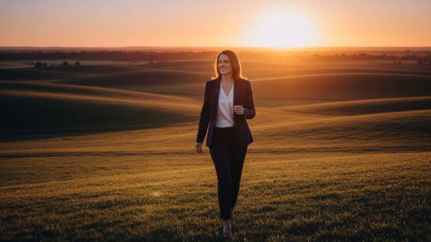An inspiring Kurunjang personal branding photography for entrepreneurs shot, featuring a dynamic business owner looking confidently towards the horizon at sunset, their silhouette framed by the open fields near Kurunjang and dramatic, golden hour light, embodying ambition and local success.