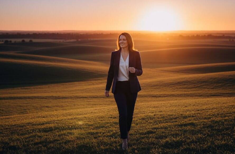 An inspiring Kurunjang personal branding photography for entrepreneurs shot, featuring a dynamic business owner looking confidently towards the horizon at sunset, their silhouette framed by the open fields near Kurunjang and dramatic, golden hour light, embodying ambition and local success.