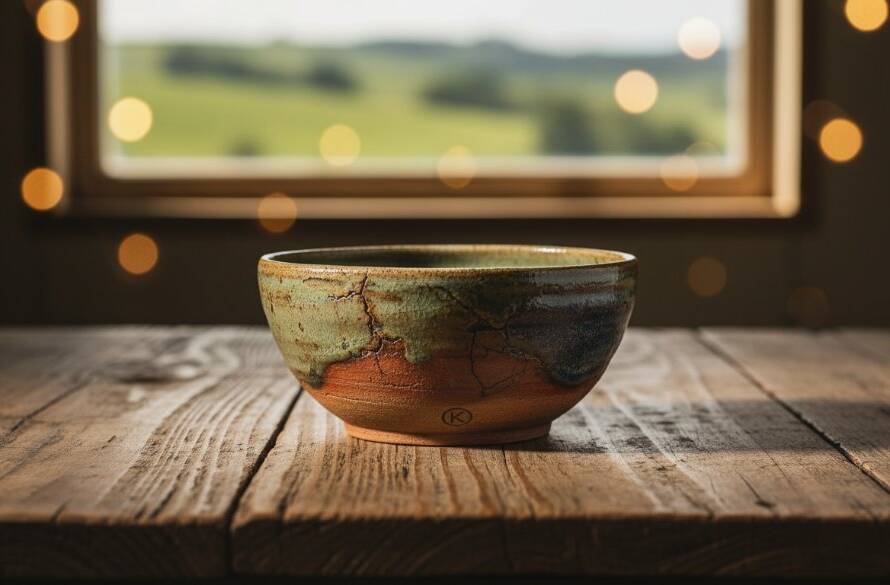 A breathtaking close-up shot of a meticulously crafted artisan ceramic bowl, glowing under dramatic spotlighting, capturing the essence of Kurunjang Product Photography Elevating Local Brands, highlighting its intricate textures against a blurred, earthy background.