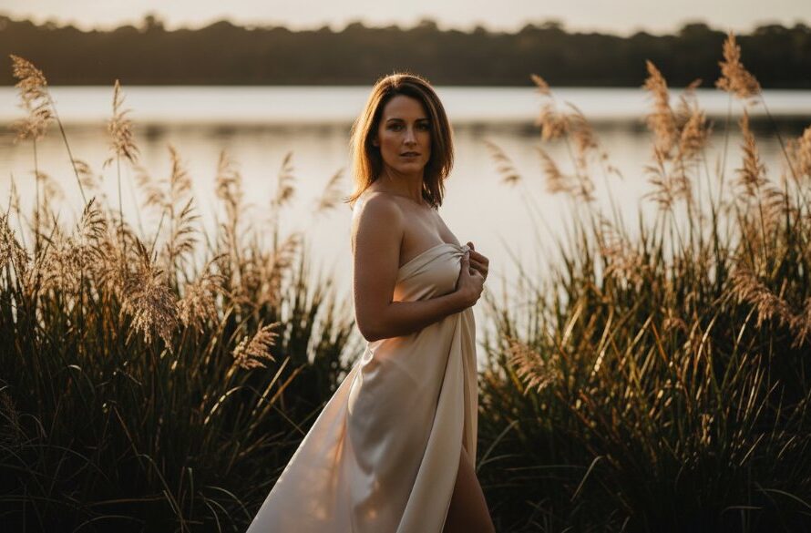 A stunning, professionally lit and color-graded portrait of a woman embodying empowerment through Lake Wendouree Boudoir Photography, captured with dramatic flair and elegant composition in a natural, intimate setting near the lake.