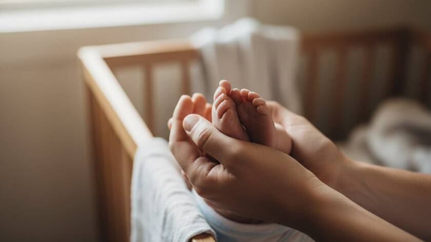 An artistic, high-contrast, black and white 'epic moment' photograph capturing a newborn baby's tiny hand gently grasping a parent's finger, symbolising connection and new life. The background is softly blurred, hinting at a warm, light-filled Langwarrin home, focusing on the intimate bond. This Langwarrin newborn photography cherished portraits Victoria image exudes warmth, tenderness, and professional artistry.
