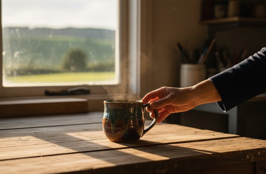An 'epic moment' style photograph showcasing beautifully arranged Leongatha artisanal products, like handcrafted pottery or gourmet food items, with dramatic backlighting and natural elements in a rustic setting, highlighting their craftsmanship through professional Leongatha artisanal product photography for local makers.
