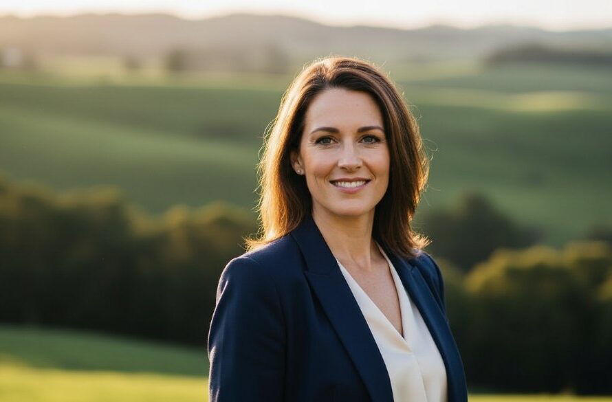 A powerful, cinematic outdoor portrait of a confident professional in Leongatha, Victoria, captured with dramatic natural light, showcasing Leongatha authentic professional headshots Victoria quality. The subject, a male in smart-casual attire, stands against a slightly blurred backdrop of rolling green hills, a subtle nod to the Leongatha region. Golden hour sunlight bathes him, highlighting his determined yet approachable expression. This 'epic moment' shot exemplifies top-tier Leongatha authentic professional headshots Victoria, ideal for LinkedIn or corporate profiles.