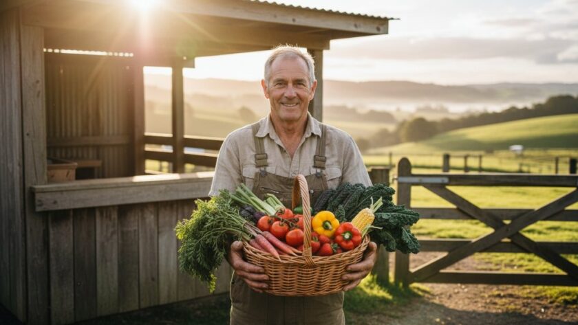 An epic, dramatically lit photograph capturing Leongatha business advertising photography that converts, showing a local artisan proudly showcasing their handcrafted products against a rustic, sun-drenched backdrop in regional Victoria, conveying authenticity and quality.