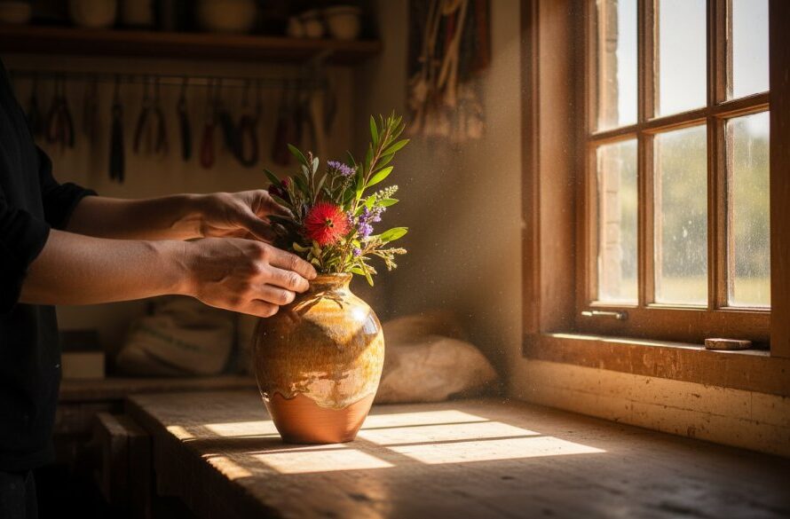 Dramatic studio shot of beautifully arranged artisan candles from Sebastopol, Victoria, showcasing local bespoke product photography Sebastopol Victoria, with soft, golden light highlighting their intricate details and textures on a rustic wooden surface, creating a warm and inviting atmosphere.