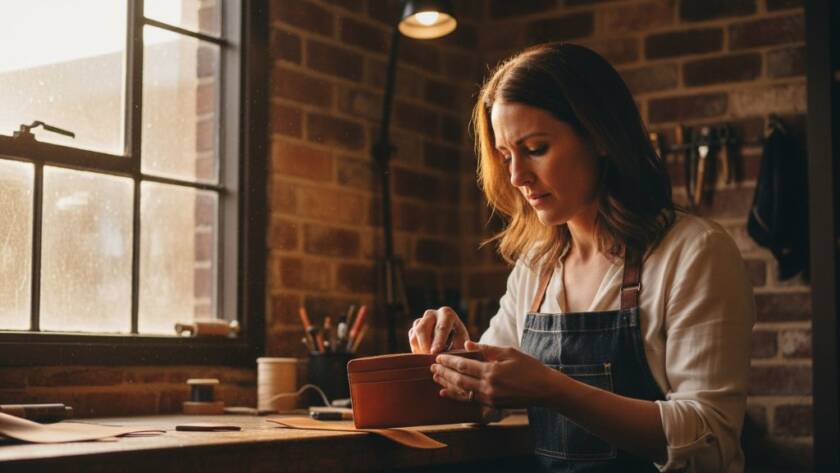 Dynamic local Caulfield advertising photography for brand impact, showcasing a local artisan meticulously crafting their product in a beautifully lit Caulfield studio, creating an epic moment of dedication and skill.