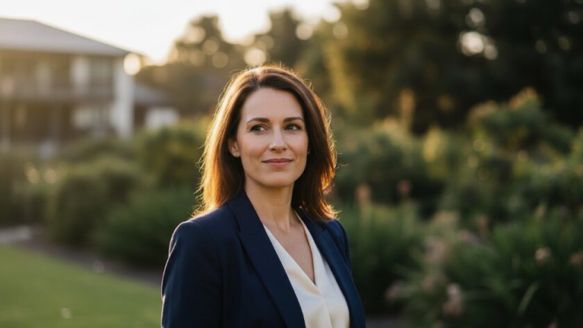 A striking professional portrait capturing an individual's confident gaze against a soft, sun-drenched Lucas landscape, embodying Lucas Victoria professional headshots for career advancement with dramatic, cinematic lighting and professional colour grading.