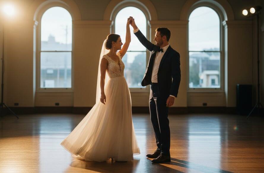 A dramatic, cinematic photograph of a newlywed couple sharing a genuine, heartfelt embrace under the golden hour light in a luxurious Armadale garden, capturing an epic moment with professional luxury Armadale wedding photography.