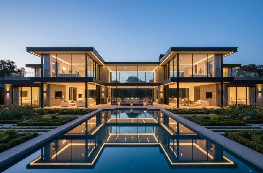 A stunning twilight 'epic moment' photograph showcasing a grand Templestowe luxury home, featuring impeccable exterior lighting and lush landscaping, perfectly captured for Luxury Real Estate Photography Templestowe Showcase.