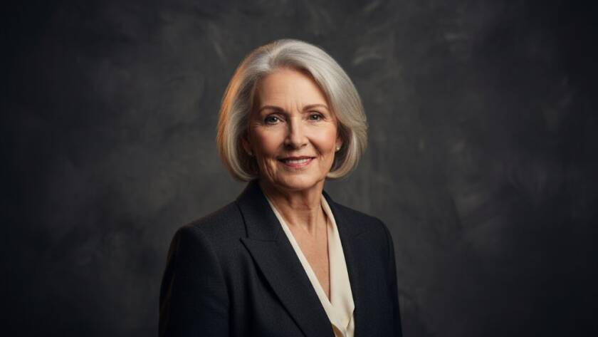 A dramatic, high-key studio portrait of a successful professional woman in Sandringham, radiating confidence and elegance, captured with luxury studio portraits Sandringham creative photography techniques, a timeless and impactful 'epic moment' portfolio hero shot.