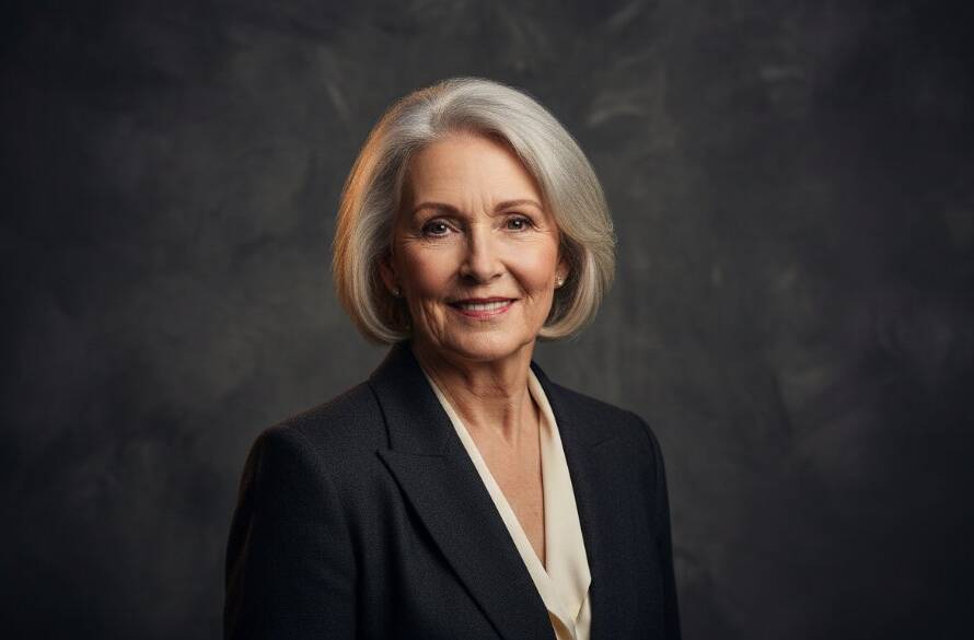 A dramatic, high-key studio portrait of a successful professional woman in Sandringham, radiating confidence and elegance, captured with luxury studio portraits Sandringham creative photography techniques, a timeless and impactful 'epic moment' portfolio hero shot.