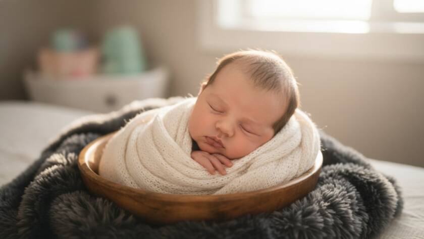 A breathtaking close-up of a sleeping newborn baby's tiny hands gently grasping a parent's finger, illuminated by soft, golden light, captured during a Lyndhurst newborn photography precious moments session, evoking tenderness and new beginnings.